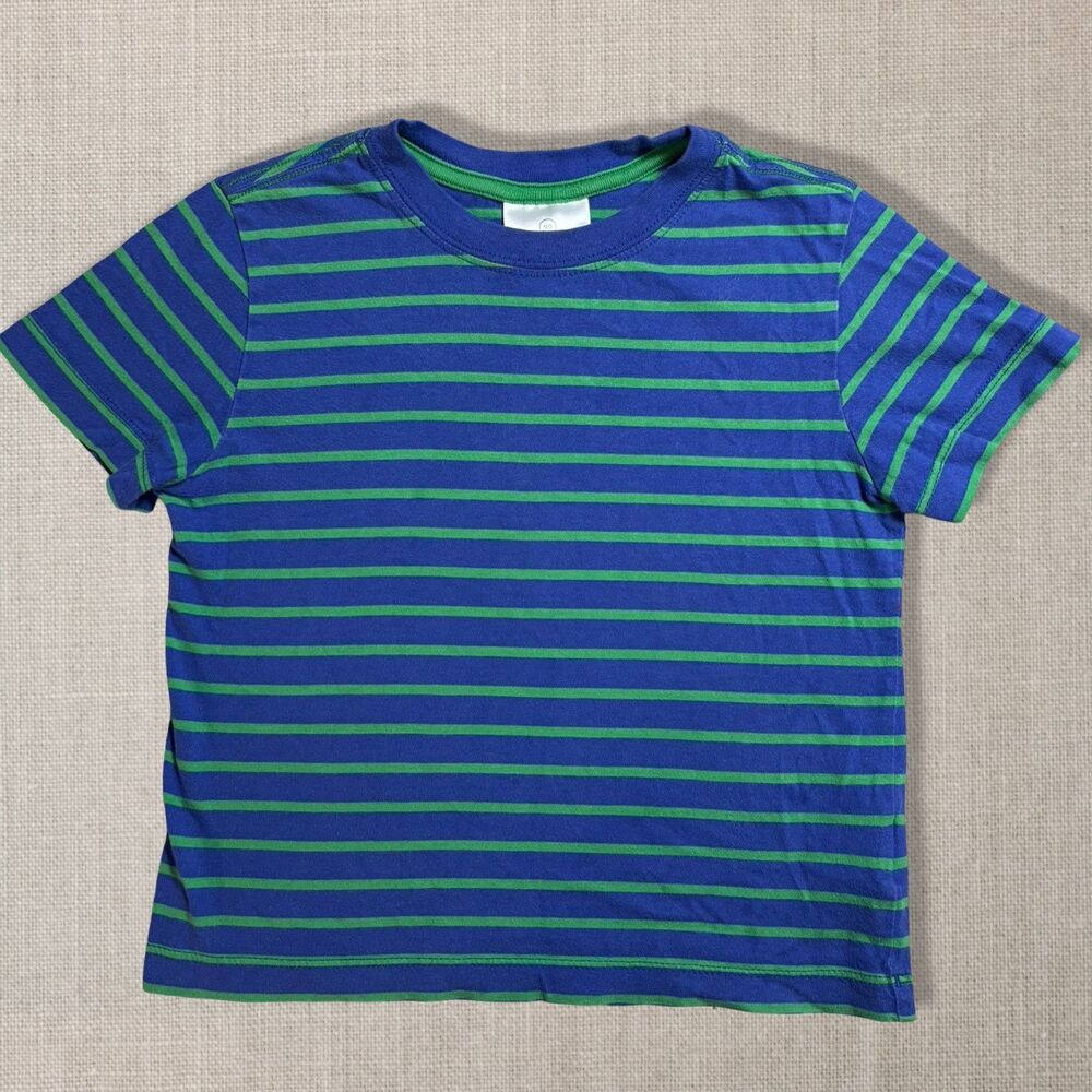 Hanna Andersson Boys 3T 90 Bright Kids Basics Pima Tee Blue Green Stripe